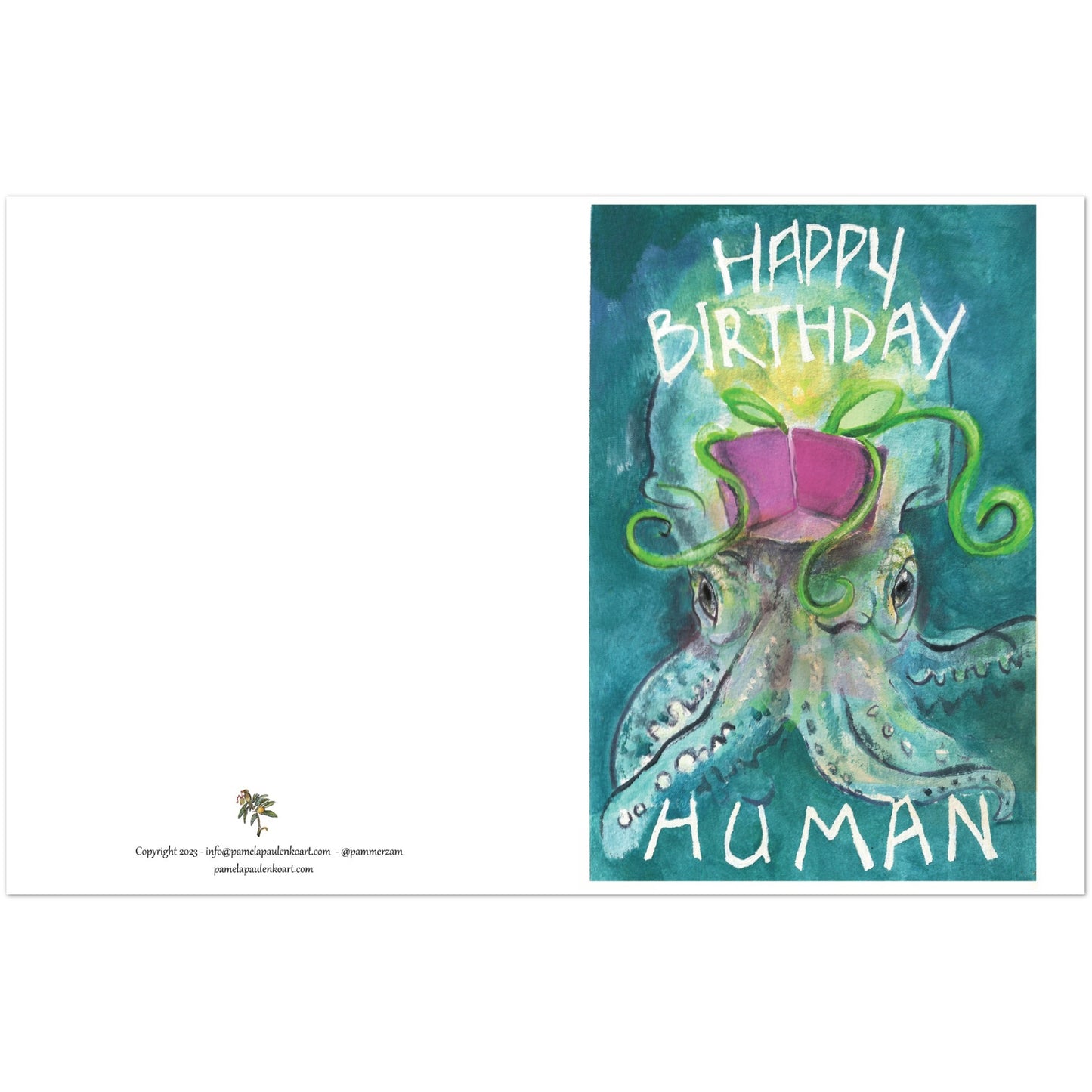 HAPPY BIRTHDAY, HUMAN Pack of 10 Greeting Cards (standard envelopes) (US & CA) - Original Watercolour Art by Canadian Artist Pamela Paulenko, painting Ontario wildlife