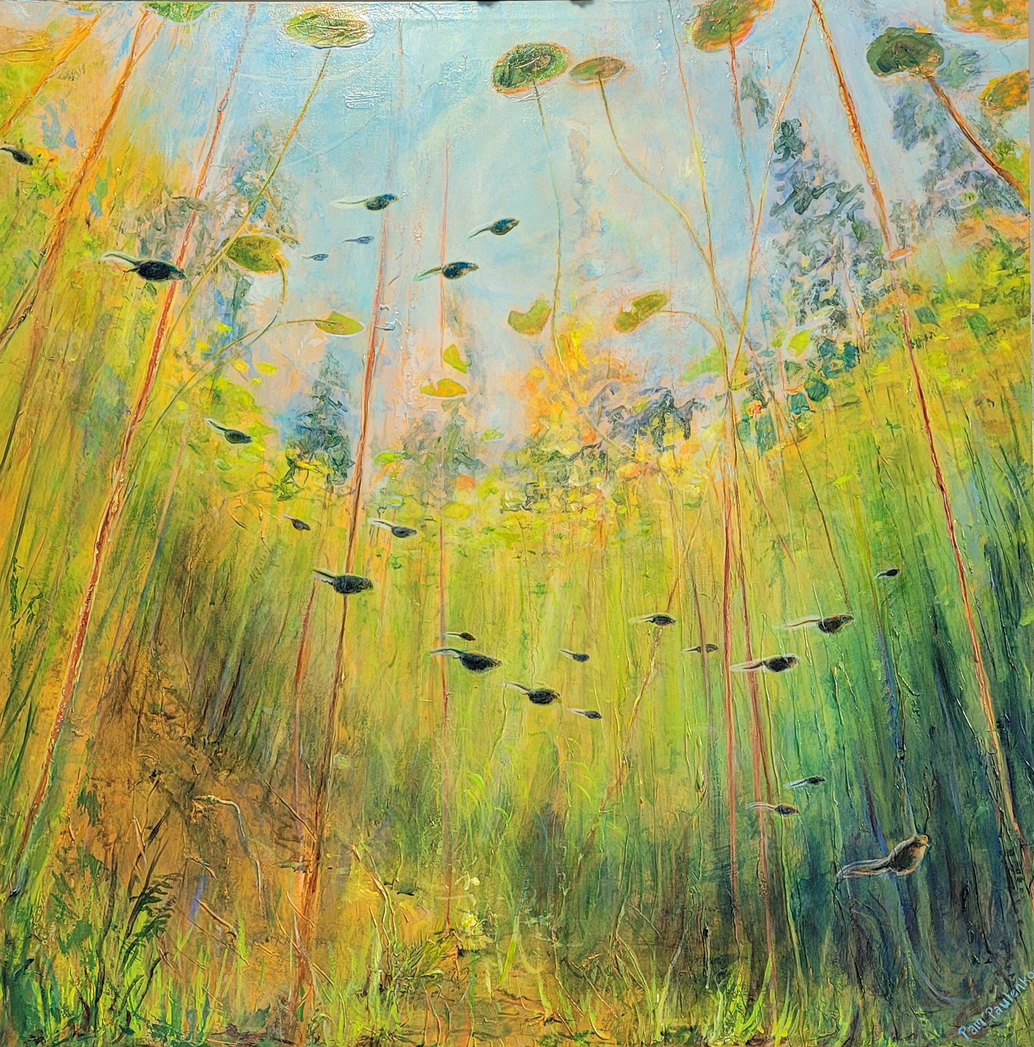 Wetland Musical Original acrylic painting on canvas - Original Watercolour Art by Canadian Artist Pamela Paulenko, painting Ontario wildlife