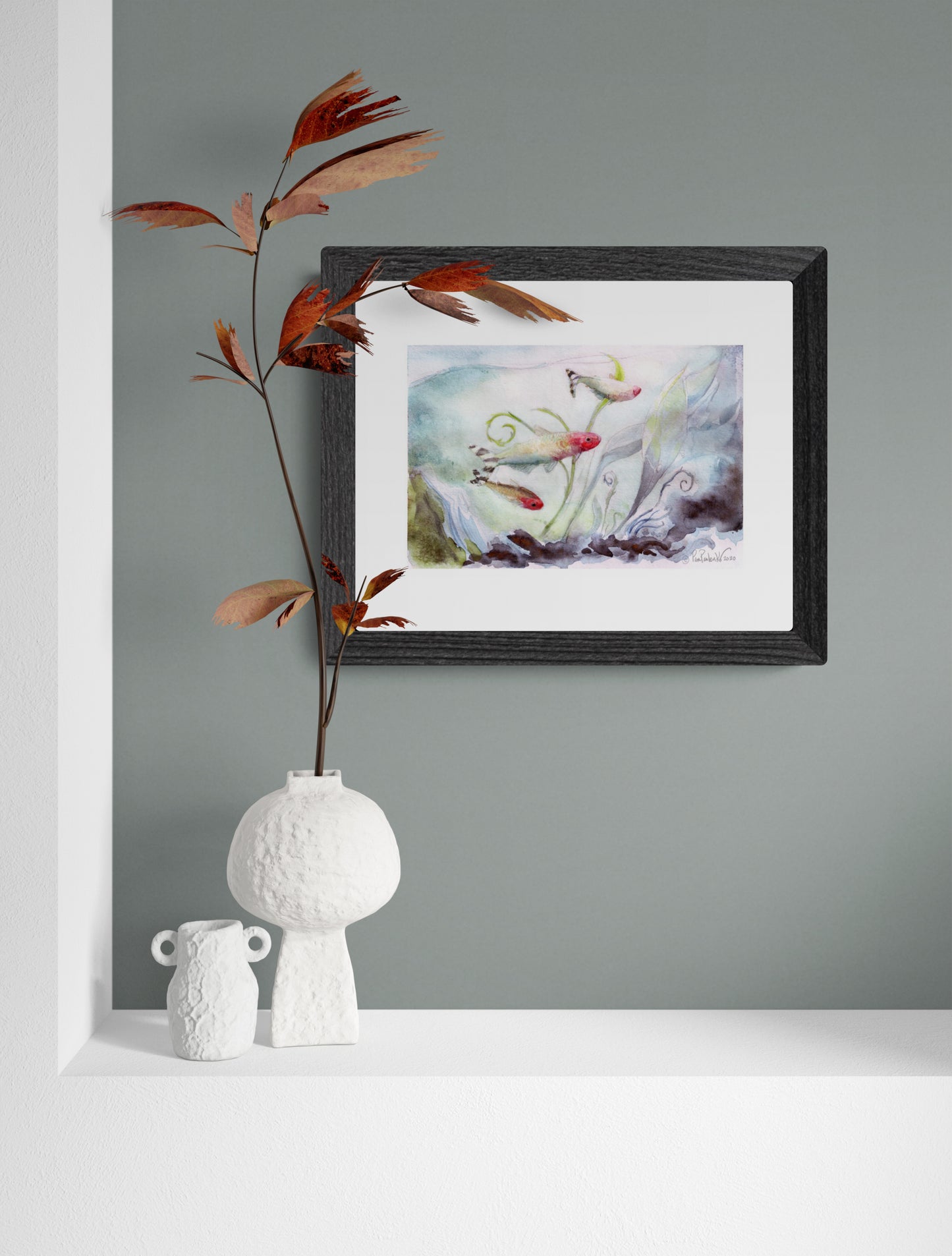 Rummynose Tetras Classic Matte Paper Poster - Original Watercolour Art by Canadian Artist Pamela Paulenko, painting Ontario wildlife