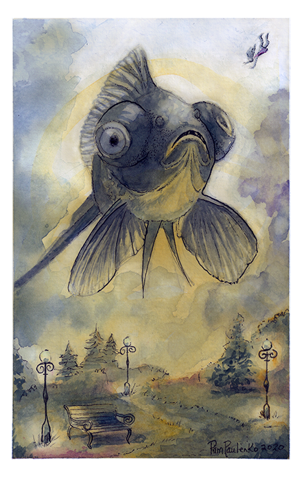 Black Moor Fish Original - Original Watercolour Art by Canadian Artist Pamela Paulenko, painting Ontario wildlife