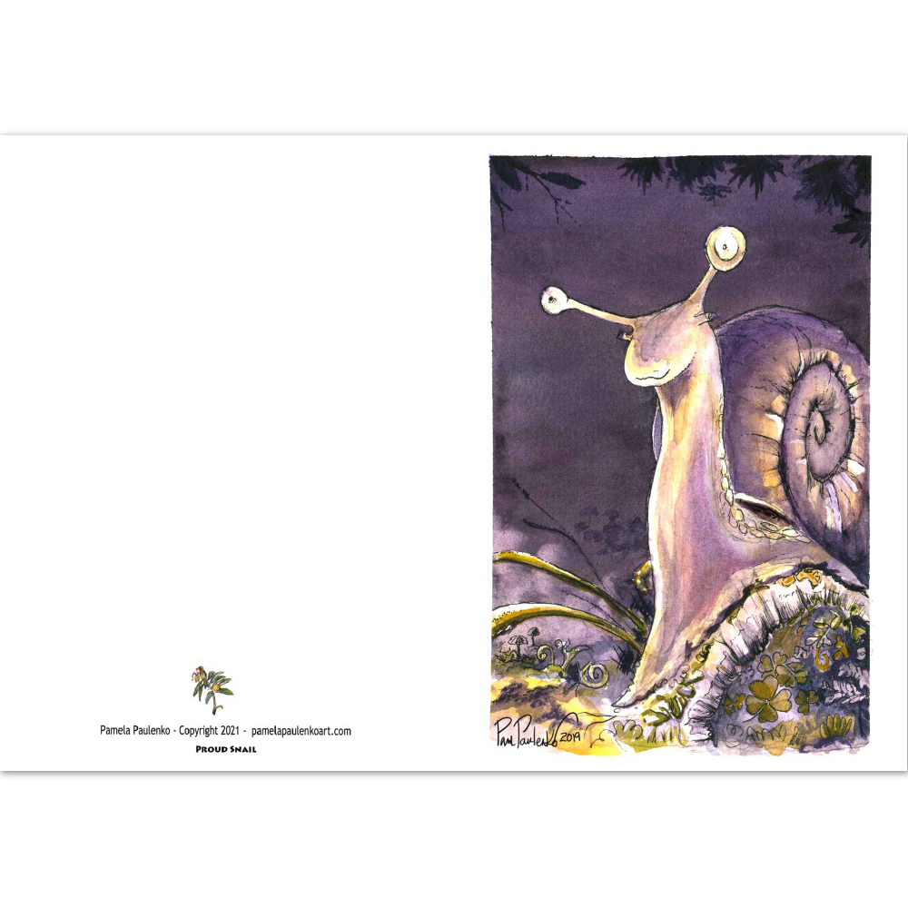 Proud Snail Cards - Original Watercolour Art by Canadian Artist Pamela Paulenko, painting Ontario wildlife