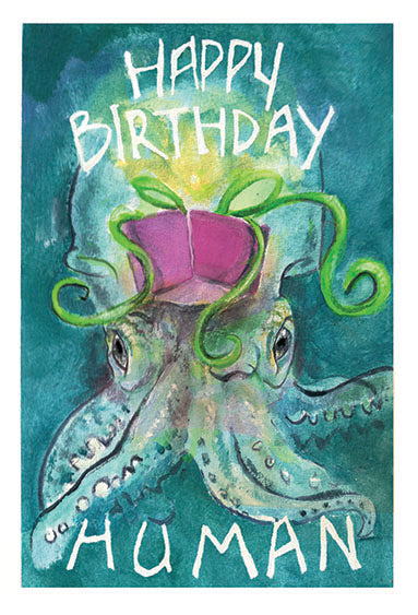 HAPPY BIRTHDAY, HUMAN  Pack of 10 Greeting Cards (standard envelopes) (US & CA) - Original Watercolour Art by Canadian Artist Pamela Paulenko, painting Ontario wildlife