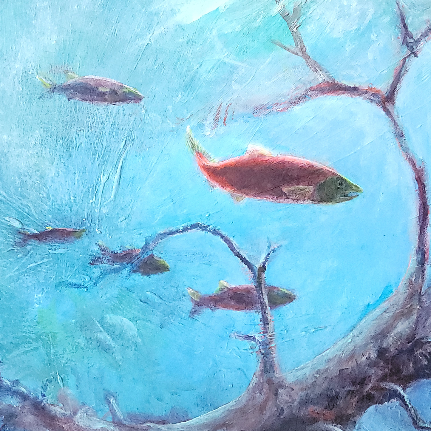 Salmon Dream Of Sunken Trees | Original Acrylic Painting