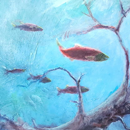 Salmon Dream Of Sunken Trees | Original Acrylic Painting