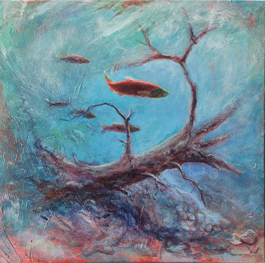 Salmon Dream Of Sunken Trees | Original Acrylic Painting