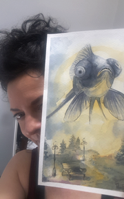 Black Moor Fish Original - Original Watercolour Art by Canadian Artist Pamela Paulenko, painting Ontario wildlife