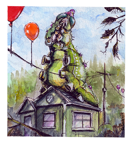 It's My Party Caterpillar Birthday Card   Singles - Original Watercolour Art by Canadian Artist Pamela Paulenko, painting Ontario wildlife