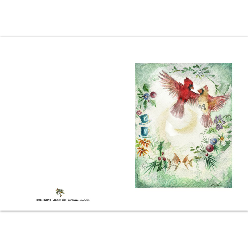 This is a picture of  a Christmas card Birds