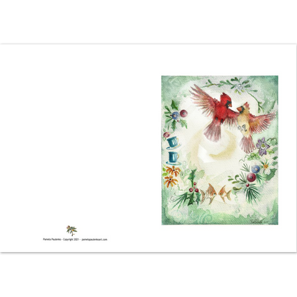 This is a picture of  a Christmas card Birds