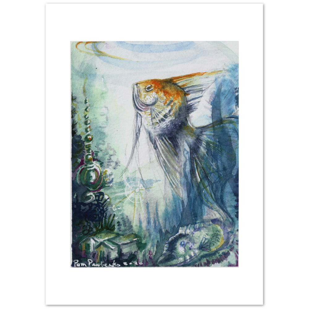 Classic Matte Paper Poster Angel Fish - Original Watercolour Art by Canadian Artist Pamela Paulenko, painting Ontario wildlife