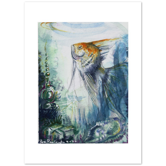Classic Matte Paper Poster Angel Fish - Original Watercolour Art by Canadian Artist Pamela Paulenko, painting Ontario wildlife